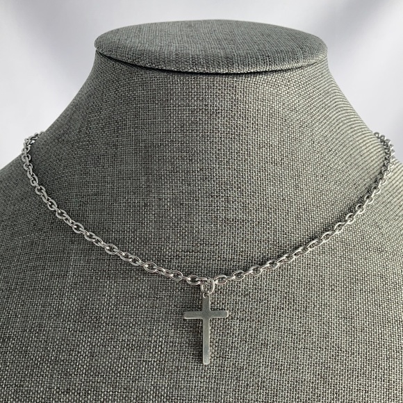 STAINLESS Steel Necklace With Cross Pendant - Picture 3 of 10